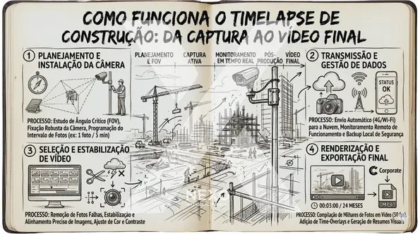 Como funciona o timelapse de construção: da captura ao vídeo final